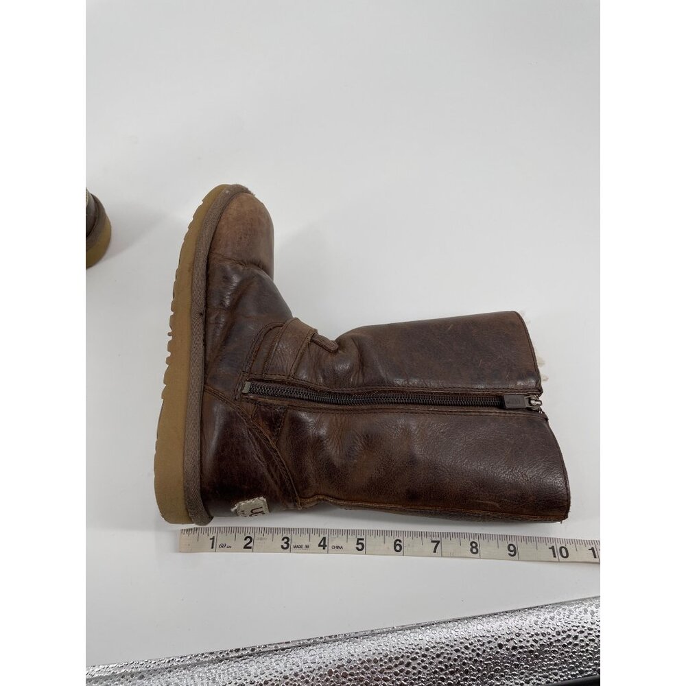UGG Australia Kids 2 Kensington Brown Leather Mid-Calf Boots Shearling Lined - Picture 10 of 10